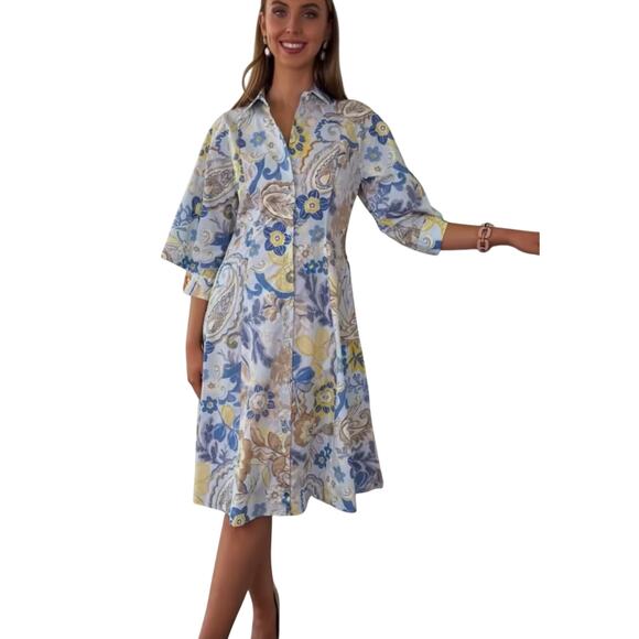 Caliban Floral Button Front Shirt Dress in Blue 44 US 8 - Picture 1 of 2
